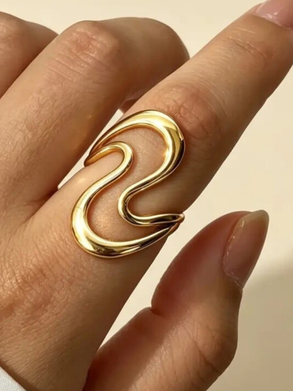 Gold Wave Open Ring - Women Jewelry Stainless Steel